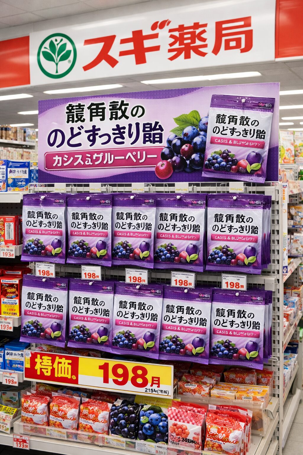 龍角散ブルーベリー　スギ薬局　売り場
