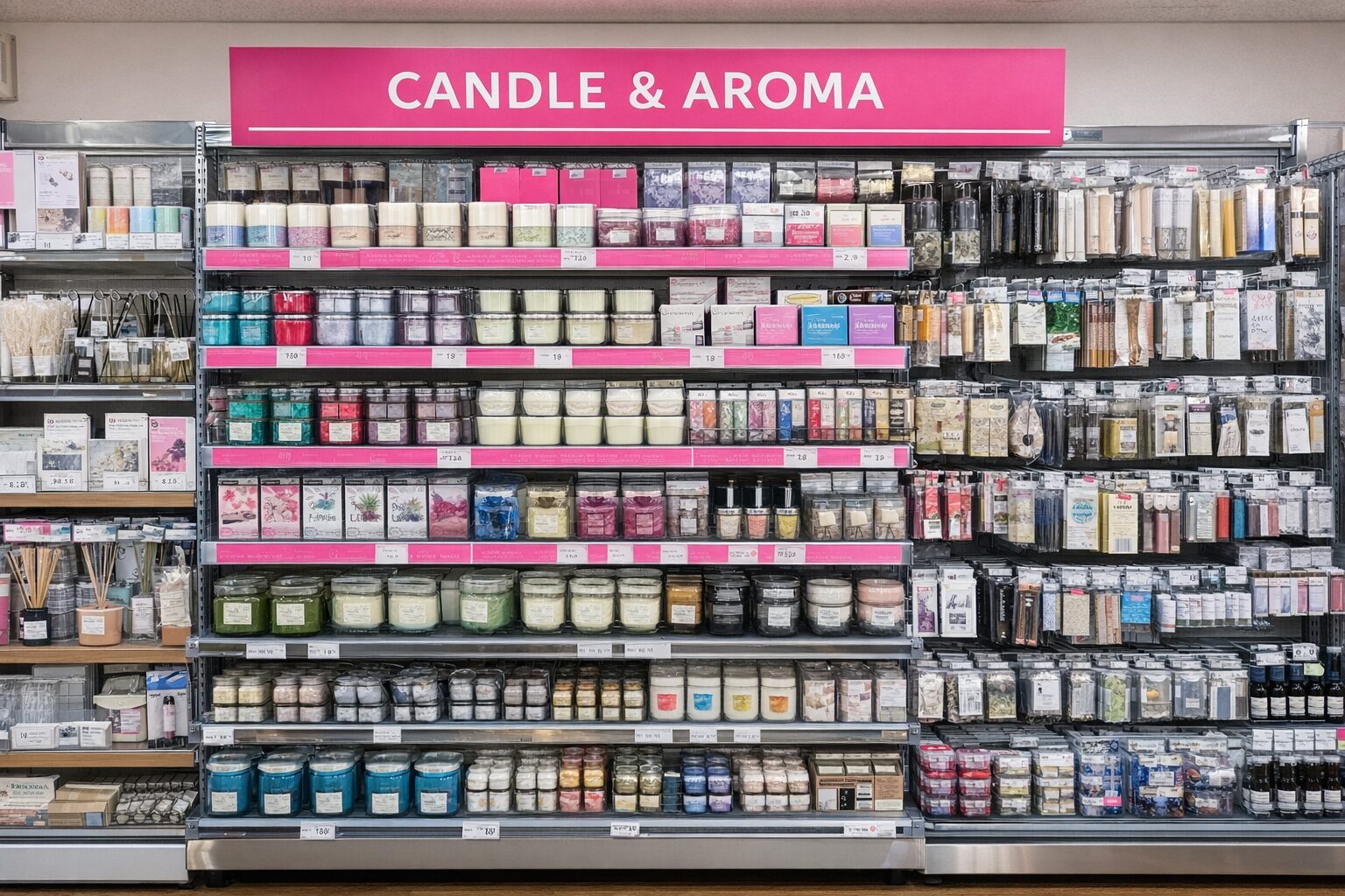 キャンドルとアロマのディスプレイ